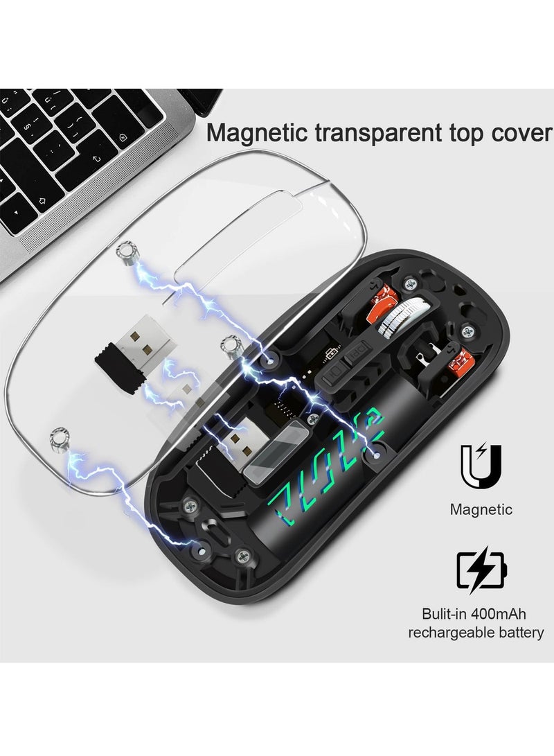 لياوسيسي فأرة لاسلكية شفافة صامتة بتقنية البلوتوث(إصدار 5.2 + تردد 2.4 جيجا هرتز - دقة 1600 نقطة في البوصة)مع مستقبل يو إس بي، وبطارية قابلة لإعادة الشحنتصميم أنيق سحري لنقر هادئتدعم الاقتران مع أجهزة متعددةوحساسية قابلة للتعديل - Image 5
